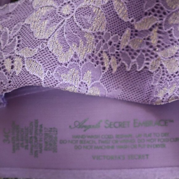 Victoria's Secret Angels Secret Embrace Purple Metallic Lace Bra Like New 34C - Picture 3 of 3